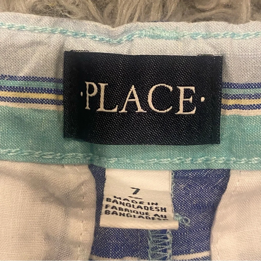Childrens Place Boys Blue Striped Shorts‎ Size 7 Adjustable Waist